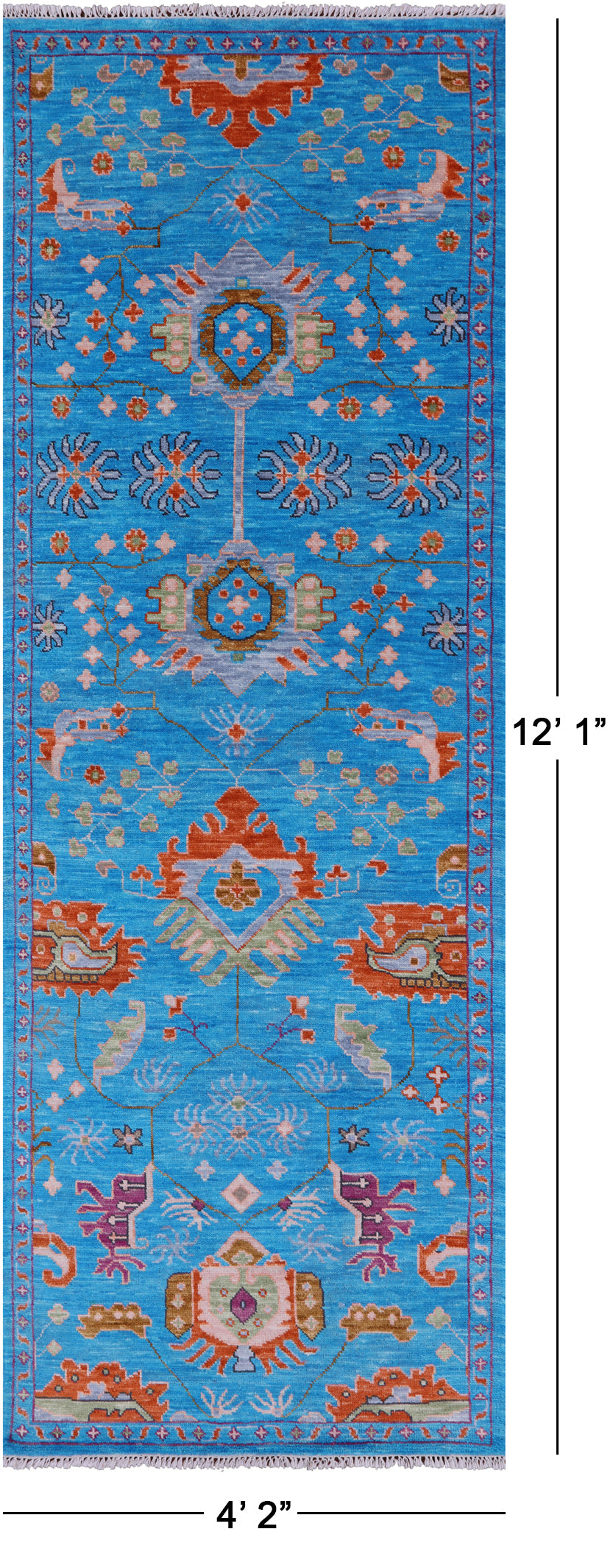 Blue Heriz Serapi Hand Knotted Wool Runner Rug - 4' 2" X 12' 1" - Golden Nile