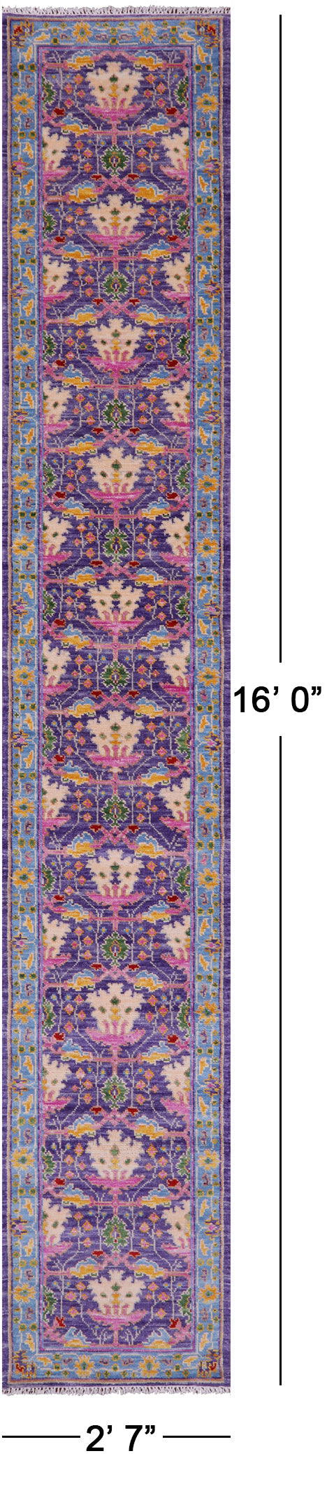 Purple Turkish Oushak Hand Knotted Wool Runner Rug - 2' 7" X 16' 0" - Golden Nile