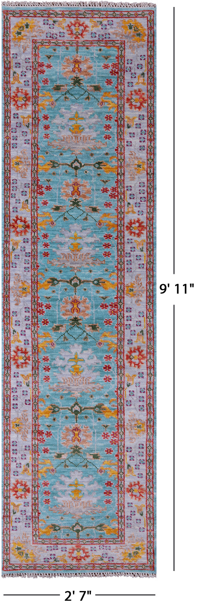 Blue Turkish Oushak Handmade Wool Runner Rug - 2' 7" X 9' 11" - Golden Nile