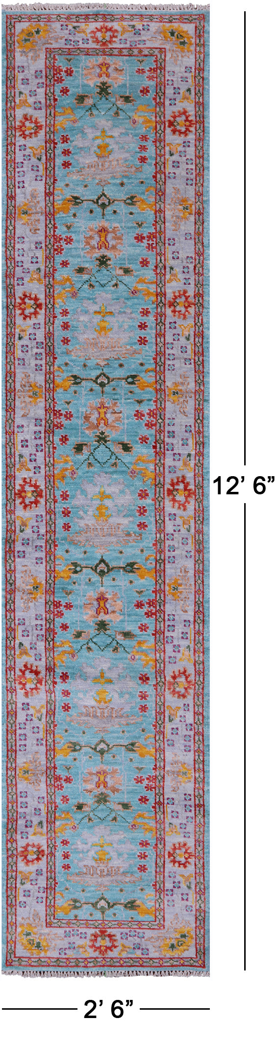 Blue Turkish Oushak Hand Knotted Wool Runner Rug - 2' 6" X 12' 6" - Golden Nile