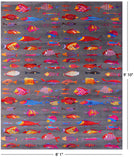 Grey Fish Design Persian Gabbeh Handmade Wool & Silk Rug - 8' 1" X 9' 10" - Golden Nile