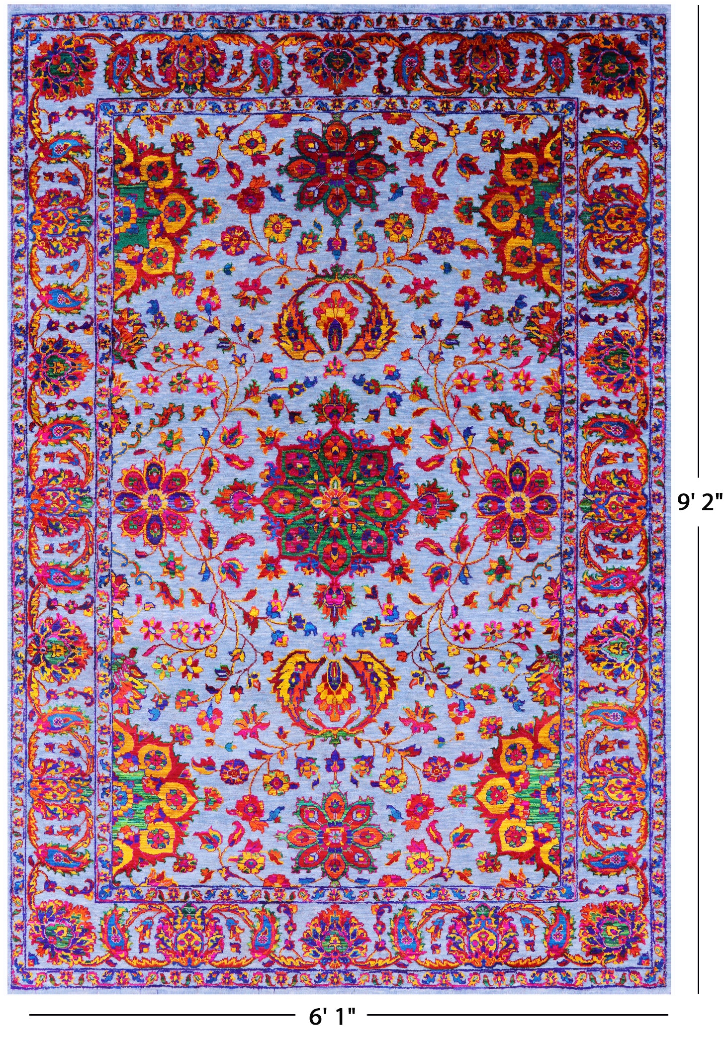 Blue Persian Tabriz Hand Knotted Wool & Silk Rug - 6' 1" X 9' 2" - Golden Nile