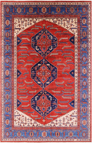 Red Persian Fine Serapi Hand Knotted Wool Rug - 9' 11" X 15' 5" - Golden Nile