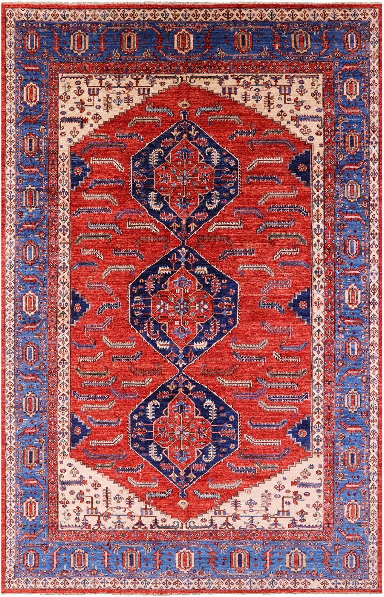 Red Persian Fine Serapi Hand Knotted Wool Rug - 9' 11" X 15' 5" - Golden Nile