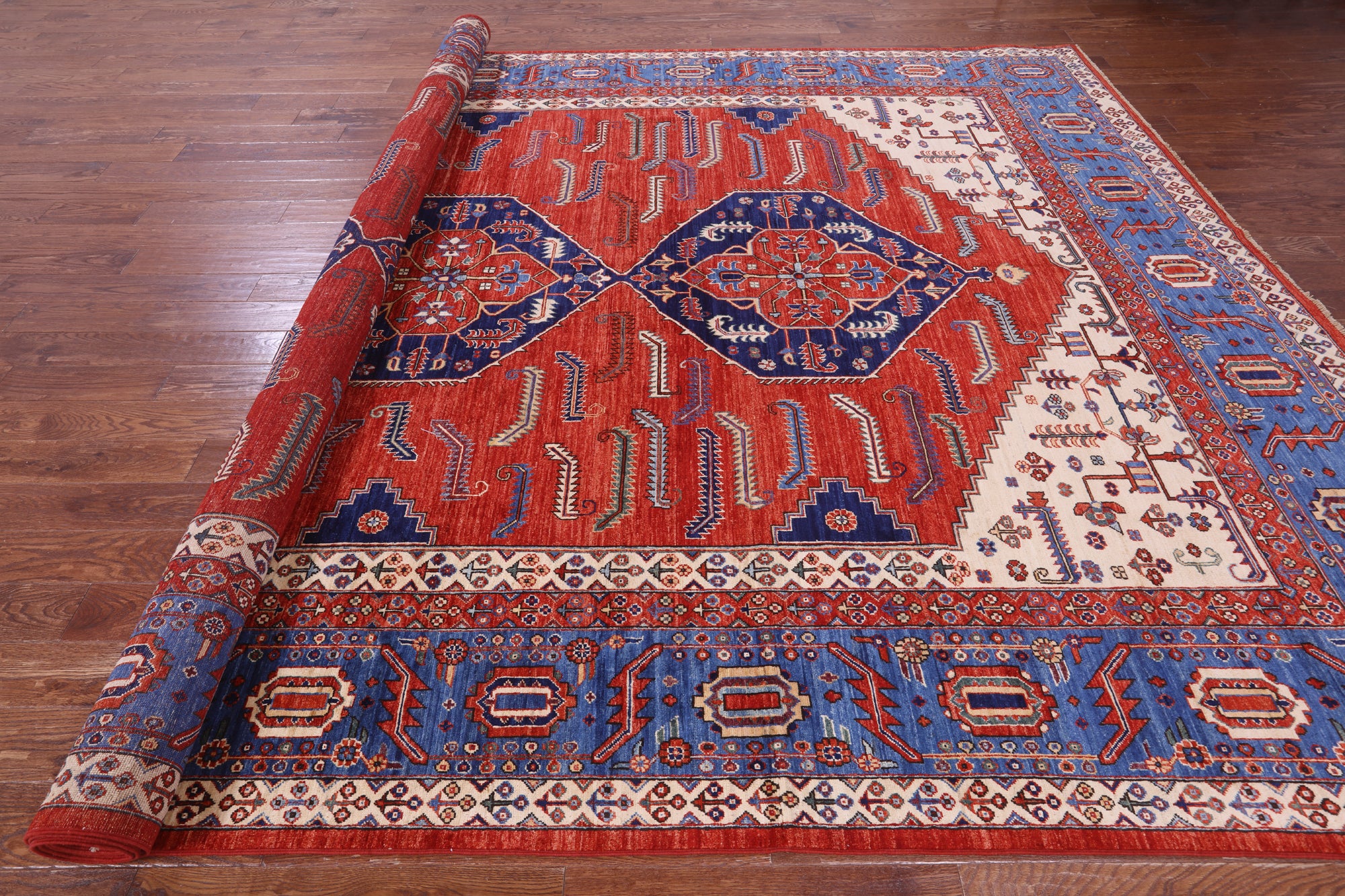 Red Persian Fine Serapi Hand Knotted Wool Rug - 9' 11" X 15' 5" - Golden Nile