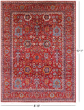 Red Persian Fine Serapi Hand Knotted Wool Rug - 8' 10" X 12' 1" - Golden Nile