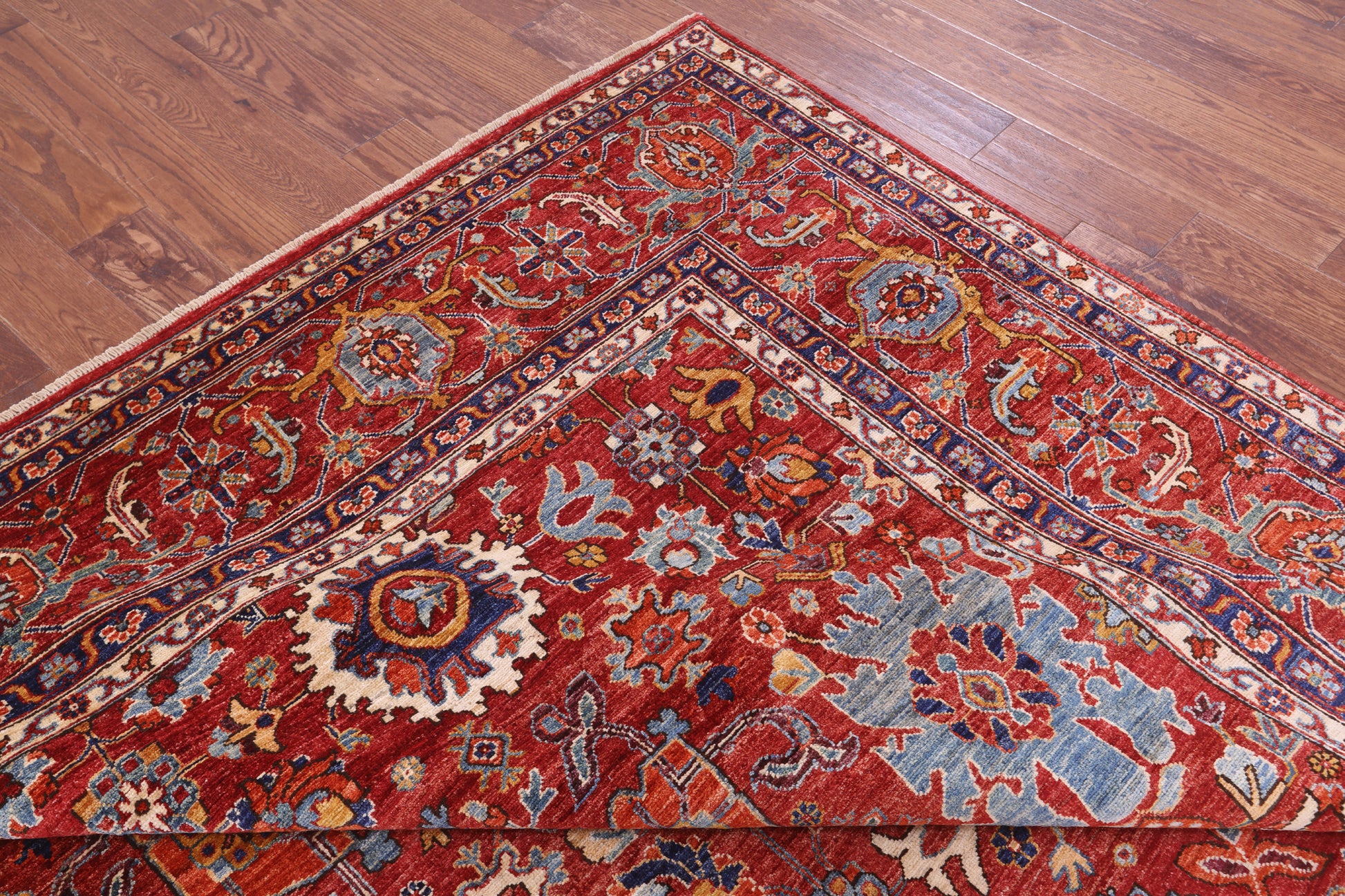Red Persian Fine Serapi Hand Knotted Wool Rug - 8' 10" X 12' 1" - Golden Nile