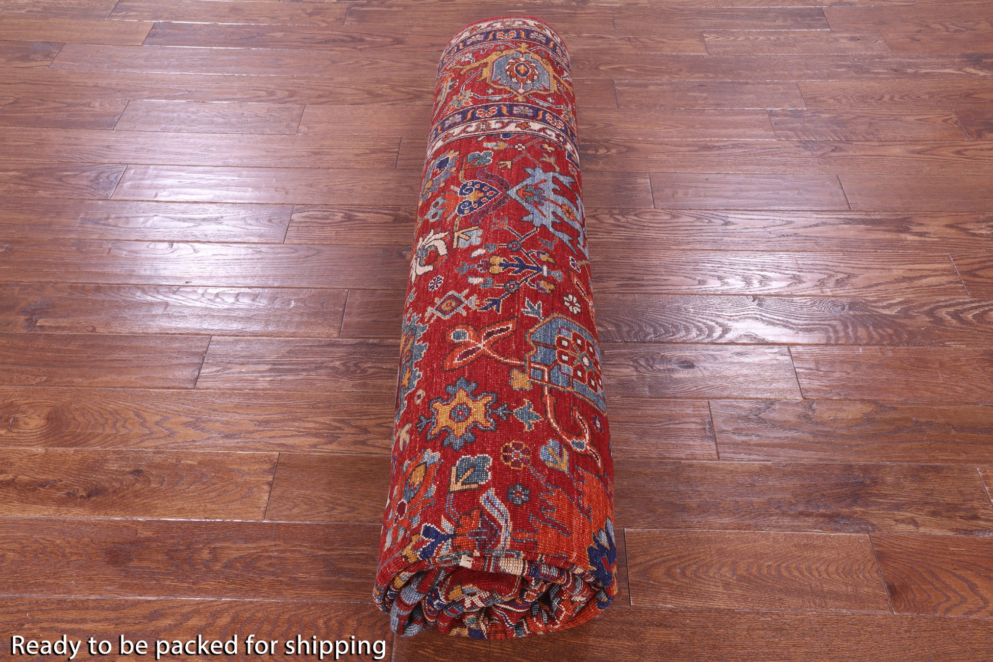 Red Persian Fine Serapi Hand Knotted Wool Rug - 8' 10" X 12' 1" - Golden Nile