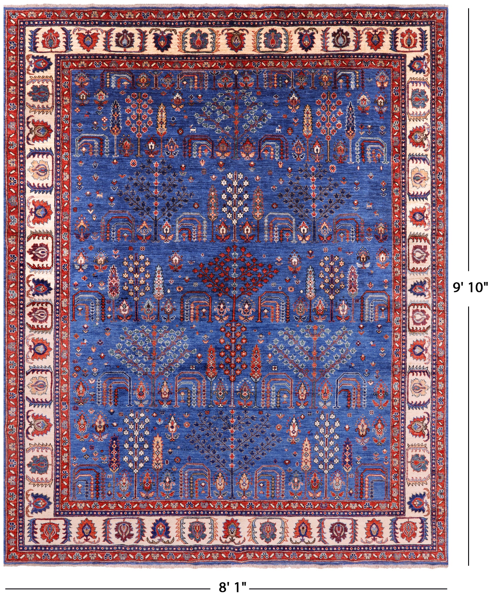 Blue Persian Ziegler Hand Knotted Wool Rug - 8' 1" X 9' 10" - Golden Nile
