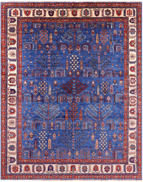 Blue Persian Ziegler Hand Knotted Wool Rug - 8' 1" X 9' 10" - Golden Nile