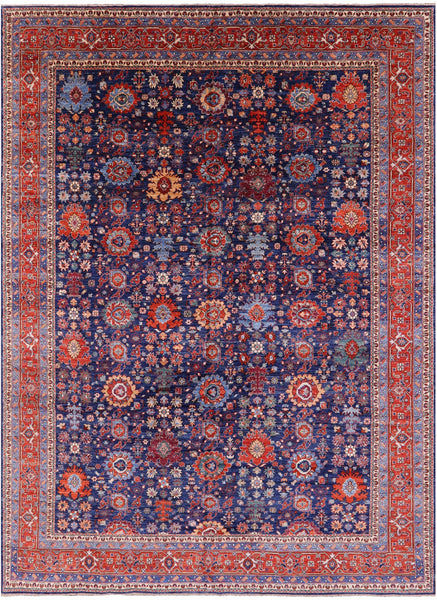 Blue Persian Fine Serapi Hand Knotted Wool Rug - 9' 9" X 13' 2" - Golden Nile