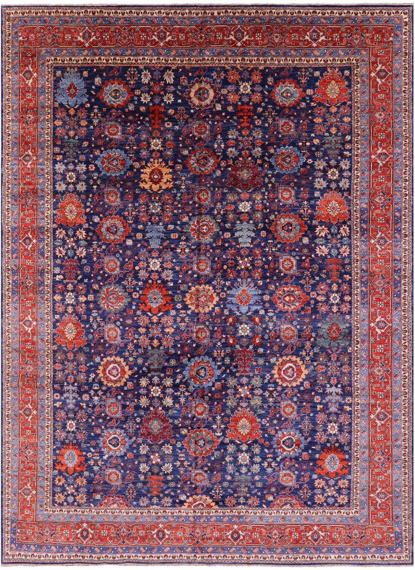 Blue Persian Fine Serapi Hand Knotted Wool Rug - 9' 9" X 13' 2" - Golden Nile
