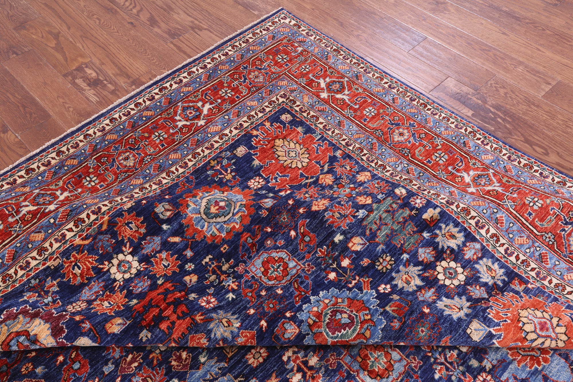Blue Persian Fine Serapi Hand Knotted Wool Rug - 9' 9" X 13' 2" - Golden Nile