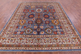 Blue Persian Fine Serapi Hand Knotted Wool Rug - 8' 5" X 9' 8" - Golden Nile
