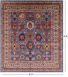 Blue Persian Fine Serapi Hand Knotted Wool Rug - 8' 5" X 9' 8" - Golden Nile