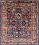 Blue Persian Fine Serapi Hand Knotted Wool Rug - 8' 5" X 9' 8" - Golden Nile