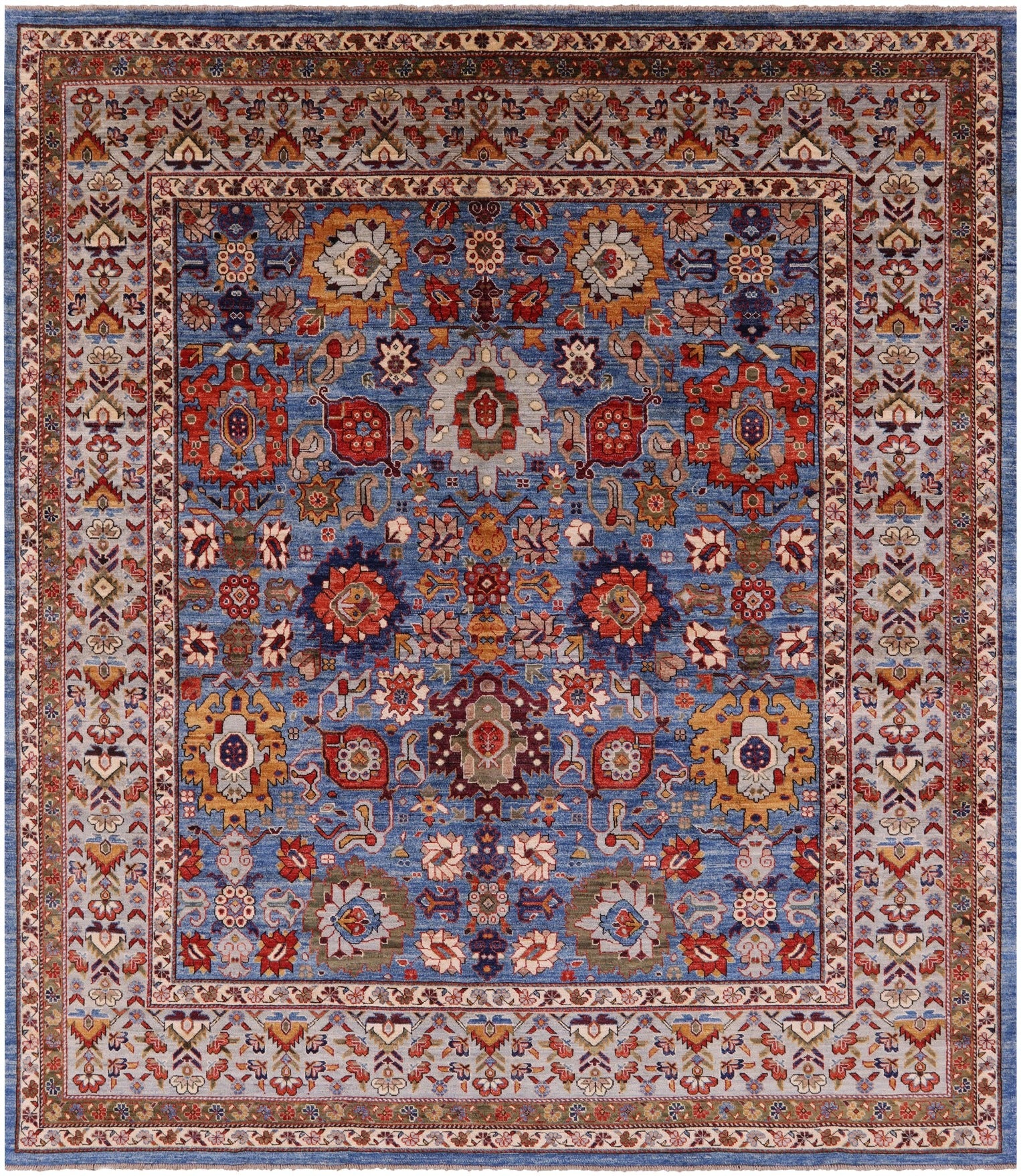 Blue Persian Fine Serapi Hand Knotted Wool Rug - 8' 5" X 9' 8" - Golden Nile