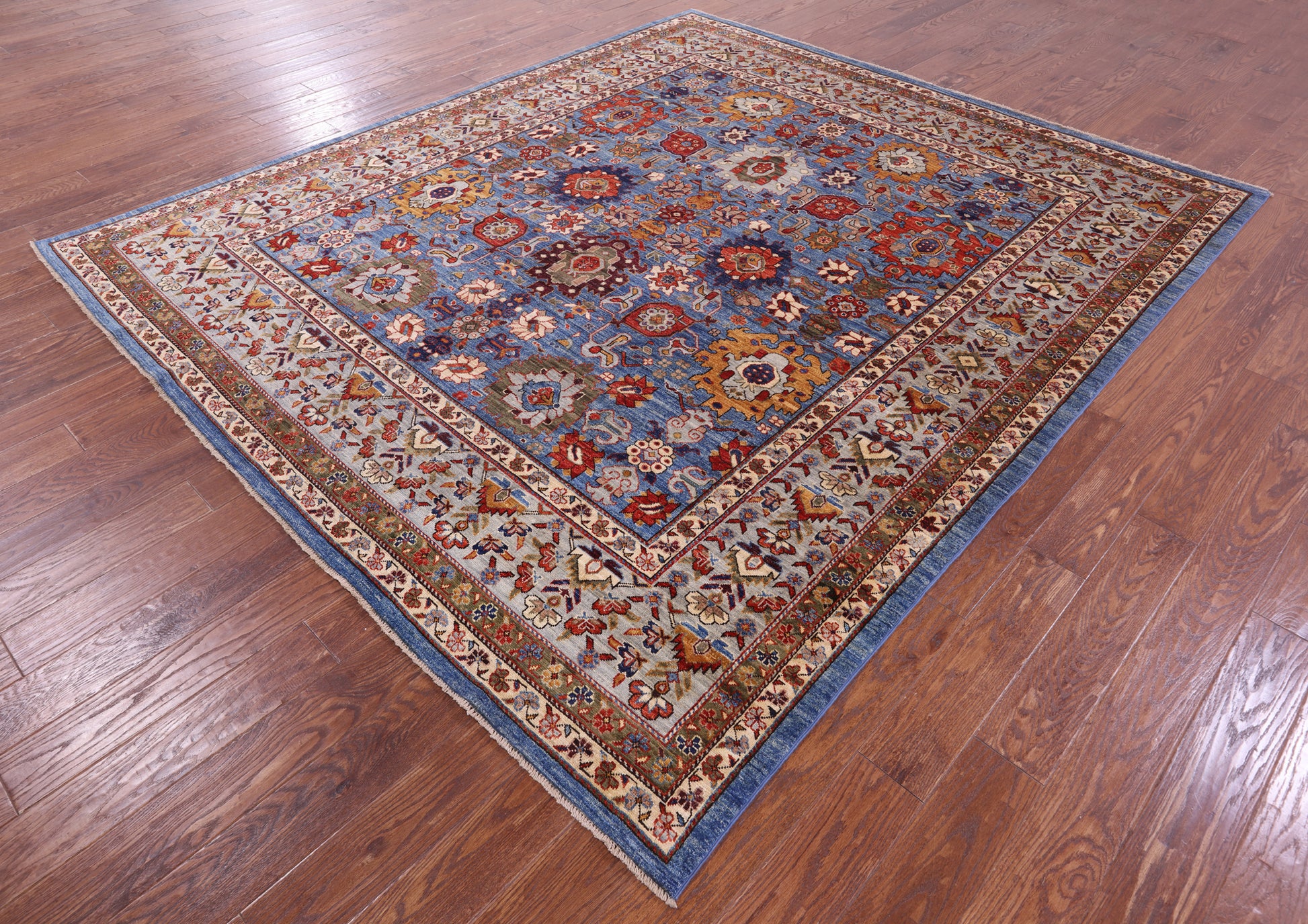Blue Persian Fine Serapi Hand Knotted Wool Rug - 8' 5" X 9' 8" - Golden Nile