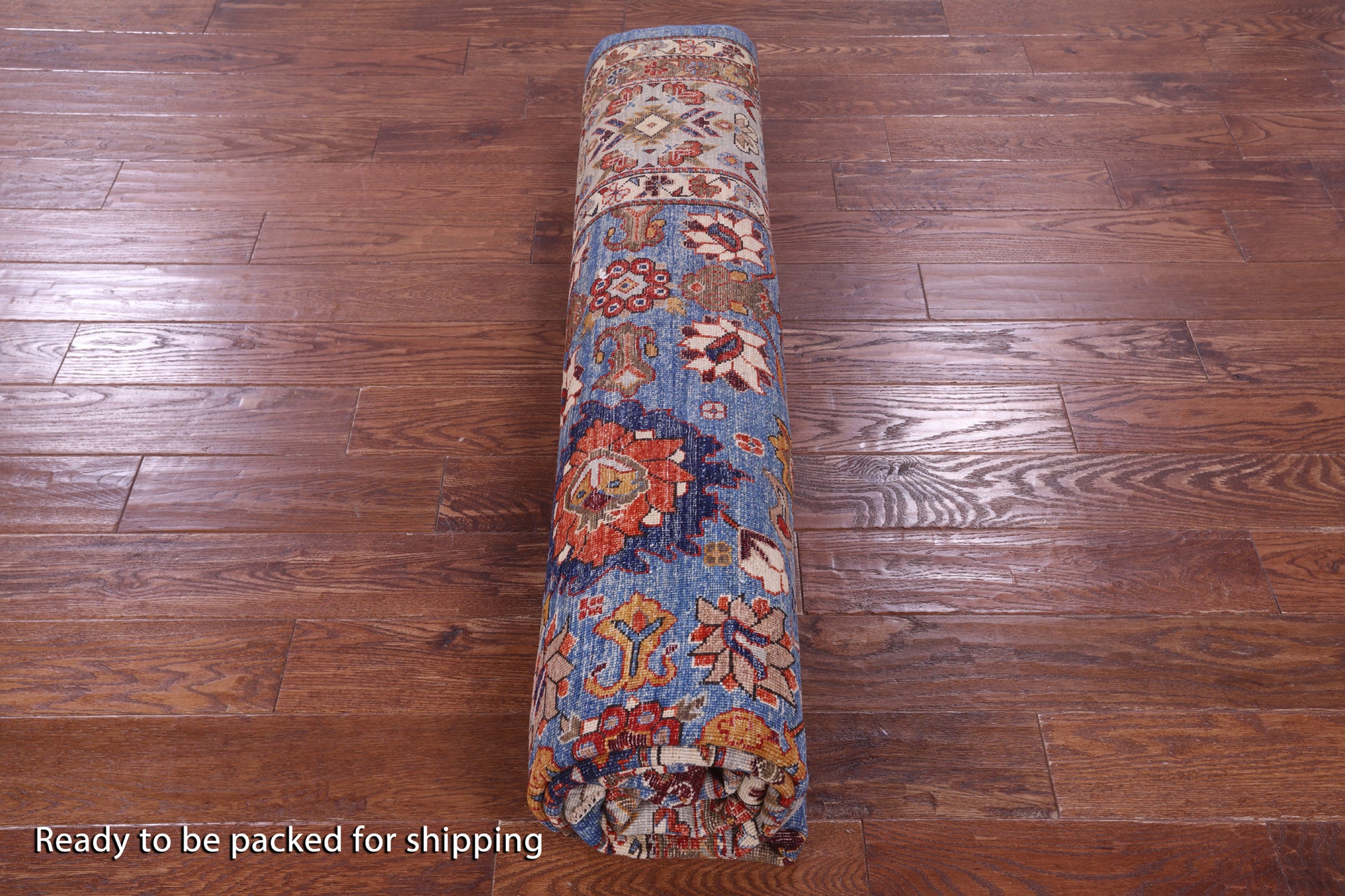 Blue Persian Fine Serapi Hand Knotted Wool Rug - 8' 5" X 9' 8" - Golden Nile