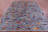 Blue Fish Design Persian Gabbeh Handmade Wool Rug - 8' 1" X 9' 7" - Golden Nile