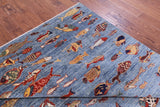 Blue Fish Design Persian Gabbeh Handmade Wool Rug - 8' 1" X 9' 7" - Golden Nile