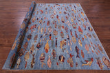 Blue Fish Design Persian Gabbeh Handmade Wool Rug - 8' 1" X 9' 7" - Golden Nile