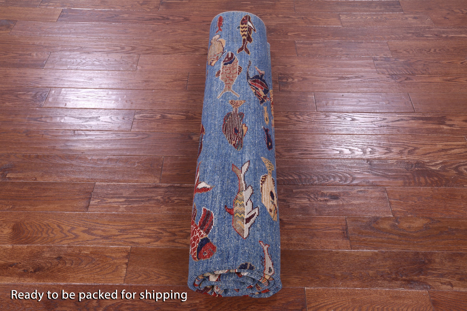 Blue Fish Design Persian Gabbeh Handmade Wool Rug - 8' 1" X 9' 7" - Golden Nile