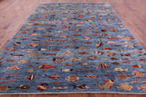 Blue Fish Design Persian Gabbeh Hand Knotted Wool Rug - 9' 0" X 11' 9" - Golden Nile