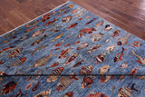 Blue Fish Design Persian Gabbeh Hand Knotted Wool Rug - 9' 0" X 11' 9" - Golden Nile