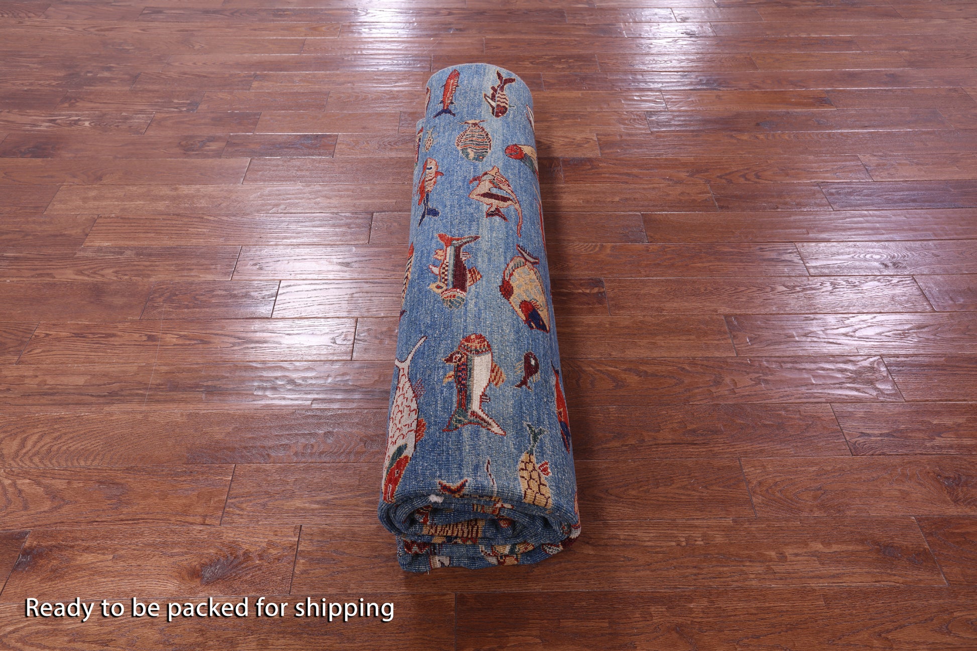Blue Fish Design Persian Gabbeh Hand Knotted Wool Rug - 9' 0" X 11' 9" - Golden Nile
