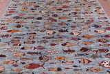 Blue Fish Design Persian Gabbeh Hand Knotted Wool Rug - 8' 1" X 9' 9" - Golden Nile