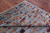 Blue Fish Design Persian Gabbeh Hand Knotted Wool Rug - 8' 1" X 9' 9" - Golden Nile