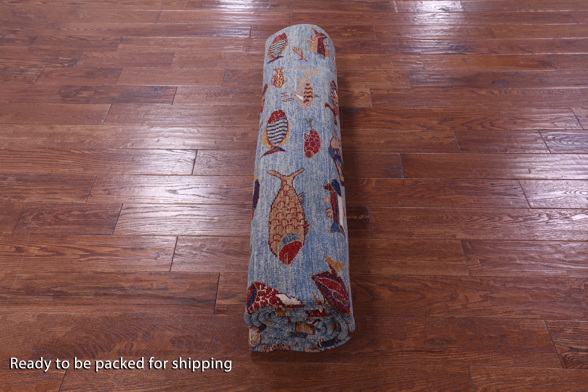 Blue Fish Design Persian Gabbeh Hand Knotted Wool Rug - 8' 1" X 9' 9" - Golden Nile