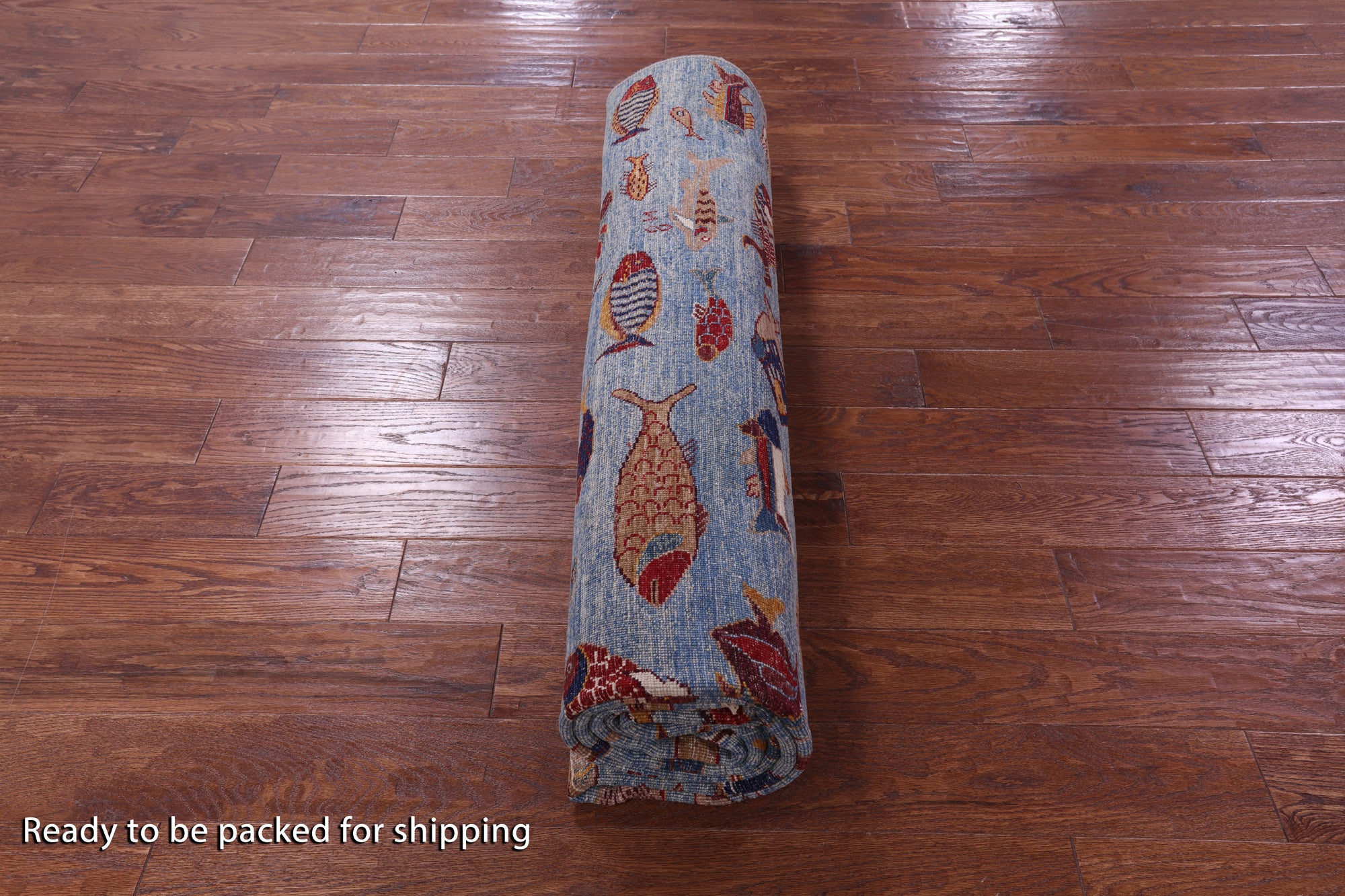 Blue Fish Design Persian Gabbeh Hand Knotted Wool Rug - 8' 1" X 9' 9" - Golden Nile