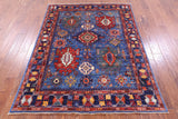Blue Persian Fine Serapi Hand Knotted Wool Rug - 5' 0" X 6' 6" - Golden Nile