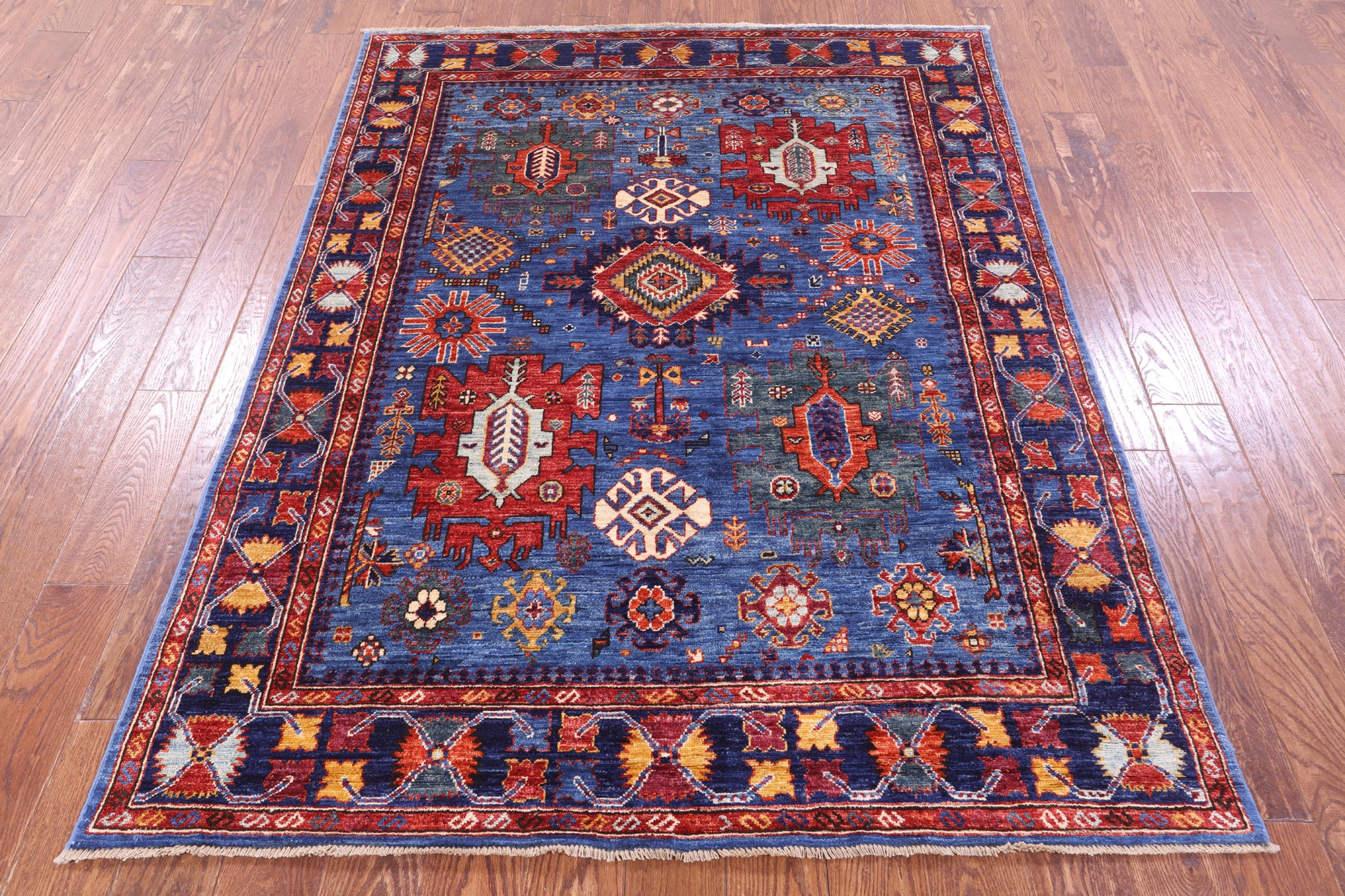 Blue Persian Fine Serapi Hand Knotted Wool Rug - 5' 0" X 6' 6" - Golden Nile