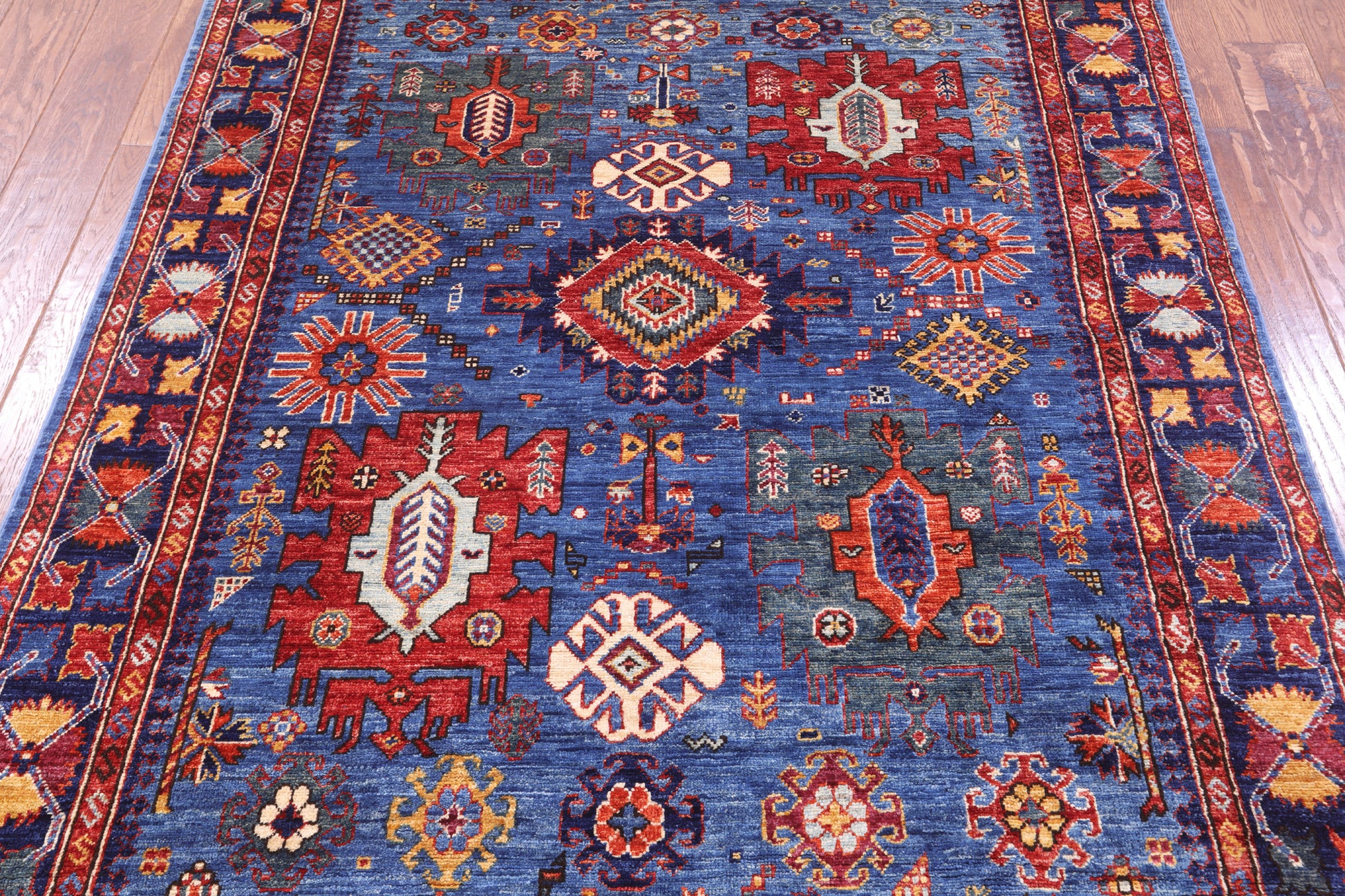 Blue Persian Fine Serapi Hand Knotted Wool Rug - 5' 0" X 6' 6" - Golden Nile