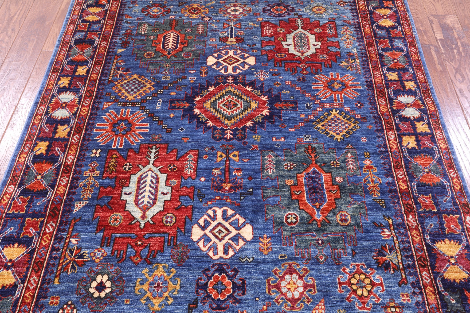 Blue Persian Fine Serapi Hand Knotted Wool Rug - 5' 0" X 6' 6" - Golden Nile