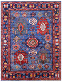 Blue Persian Fine Serapi Hand Knotted Wool Rug - 5' 0" X 6' 6" - Golden Nile