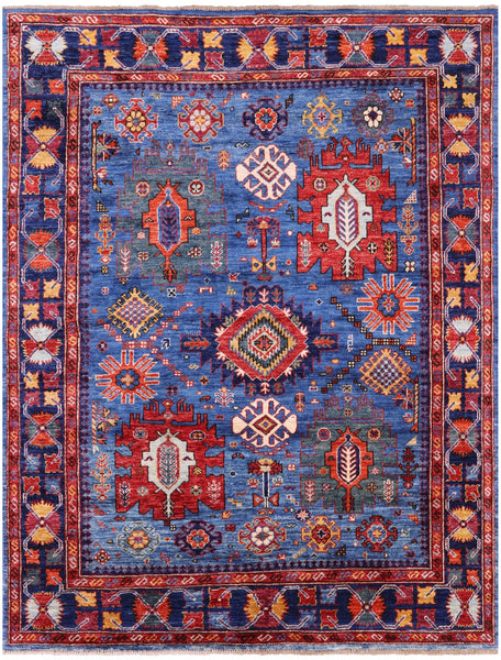 Blue Persian Fine Serapi Hand Knotted Wool Rug - 5' 0" X 6' 6" - Golden Nile