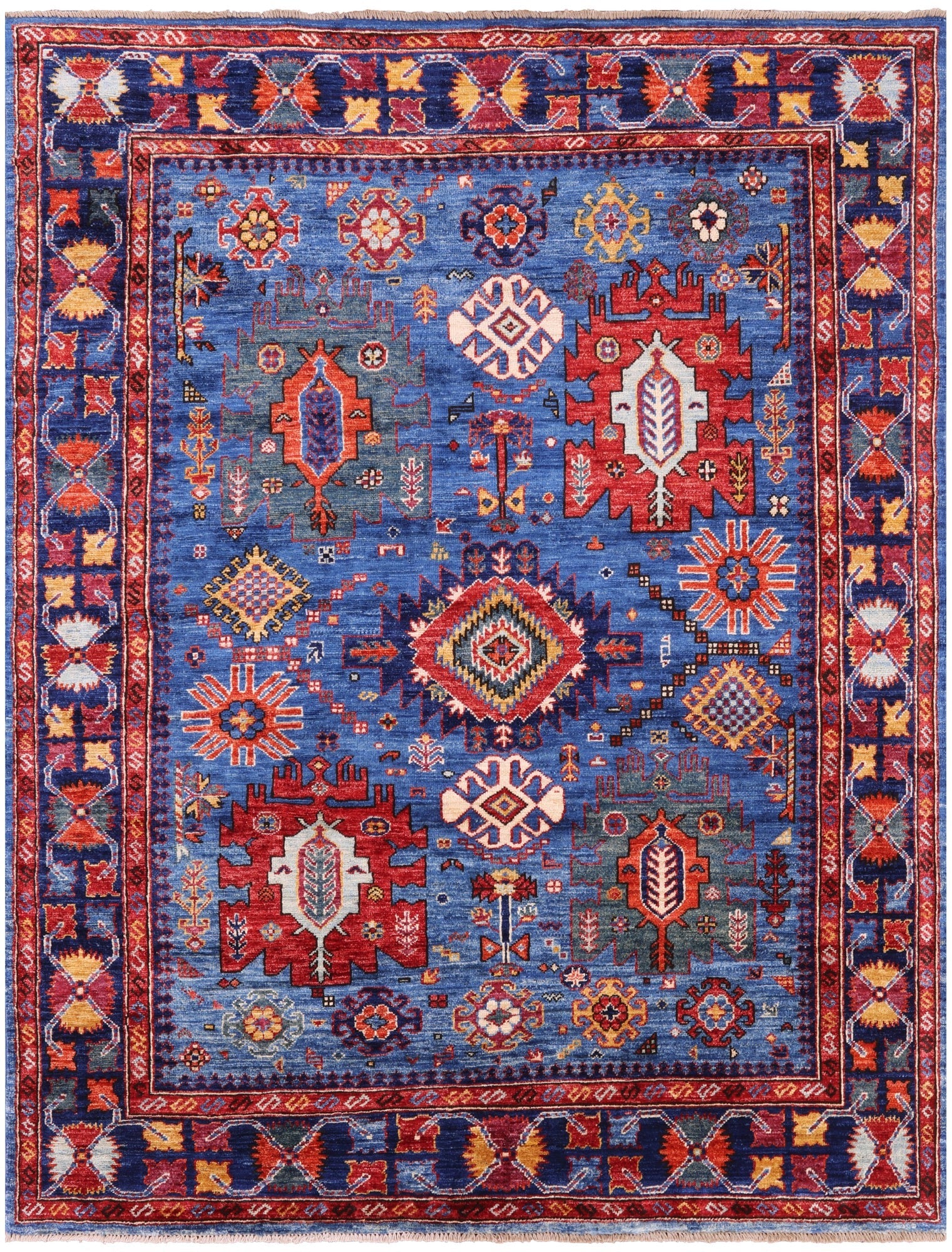 Blue Persian Fine Serapi Hand Knotted Wool Rug - 5' 0" X 6' 6" - Golden Nile