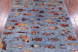 Blue Fish Design Persian Gabbeh Hand Knotted Wool Rug - 4' 11" X 6' 4" - Golden Nile