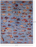 Blue Fish Design Persian Gabbeh Hand Knotted Wool Rug - 4' 11" X 6' 4" - Golden Nile