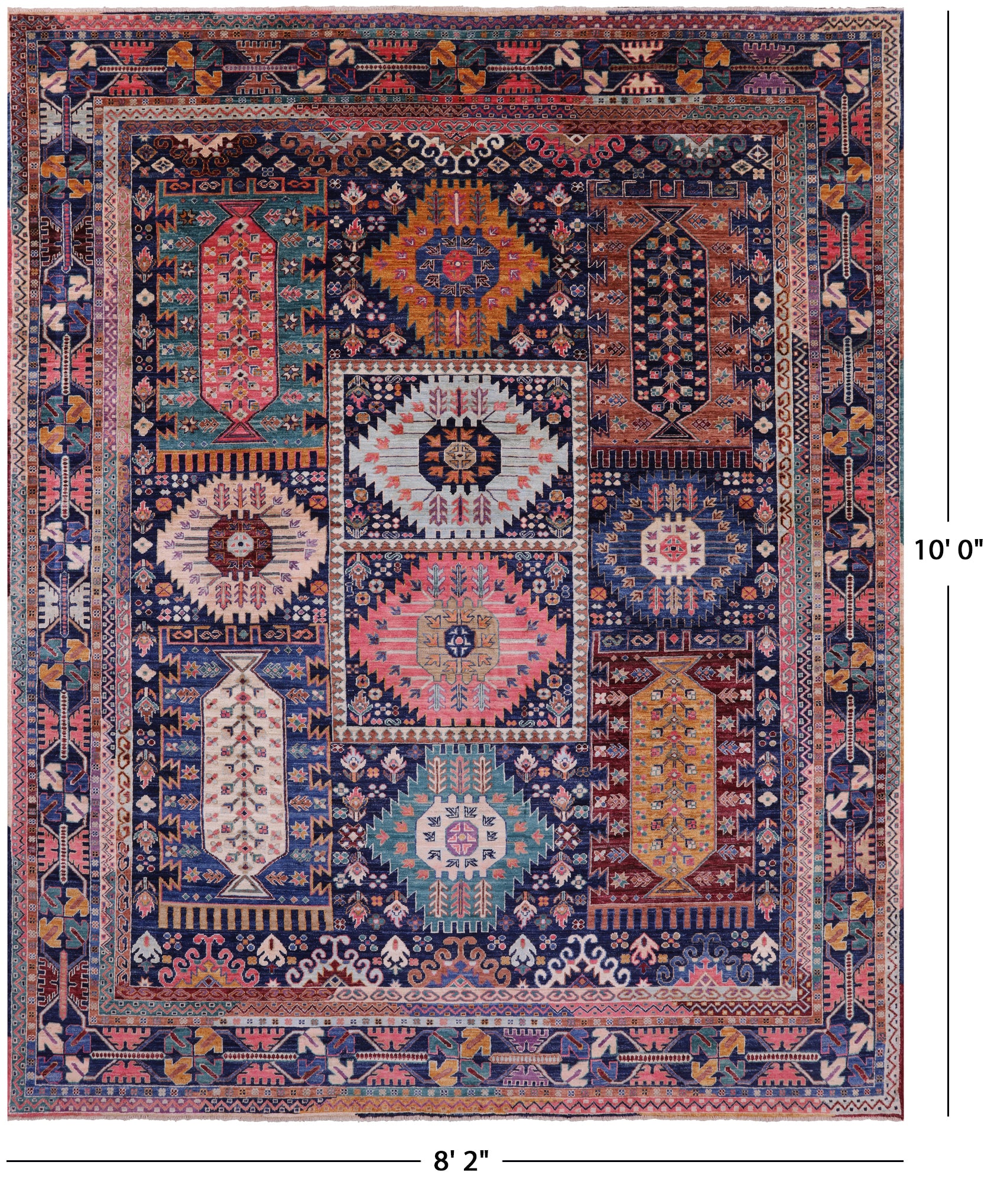 Blue Persian Fine Serapi Hand Knotted Wool Rug - 8' 2" X 10' 0" - Golden Nile