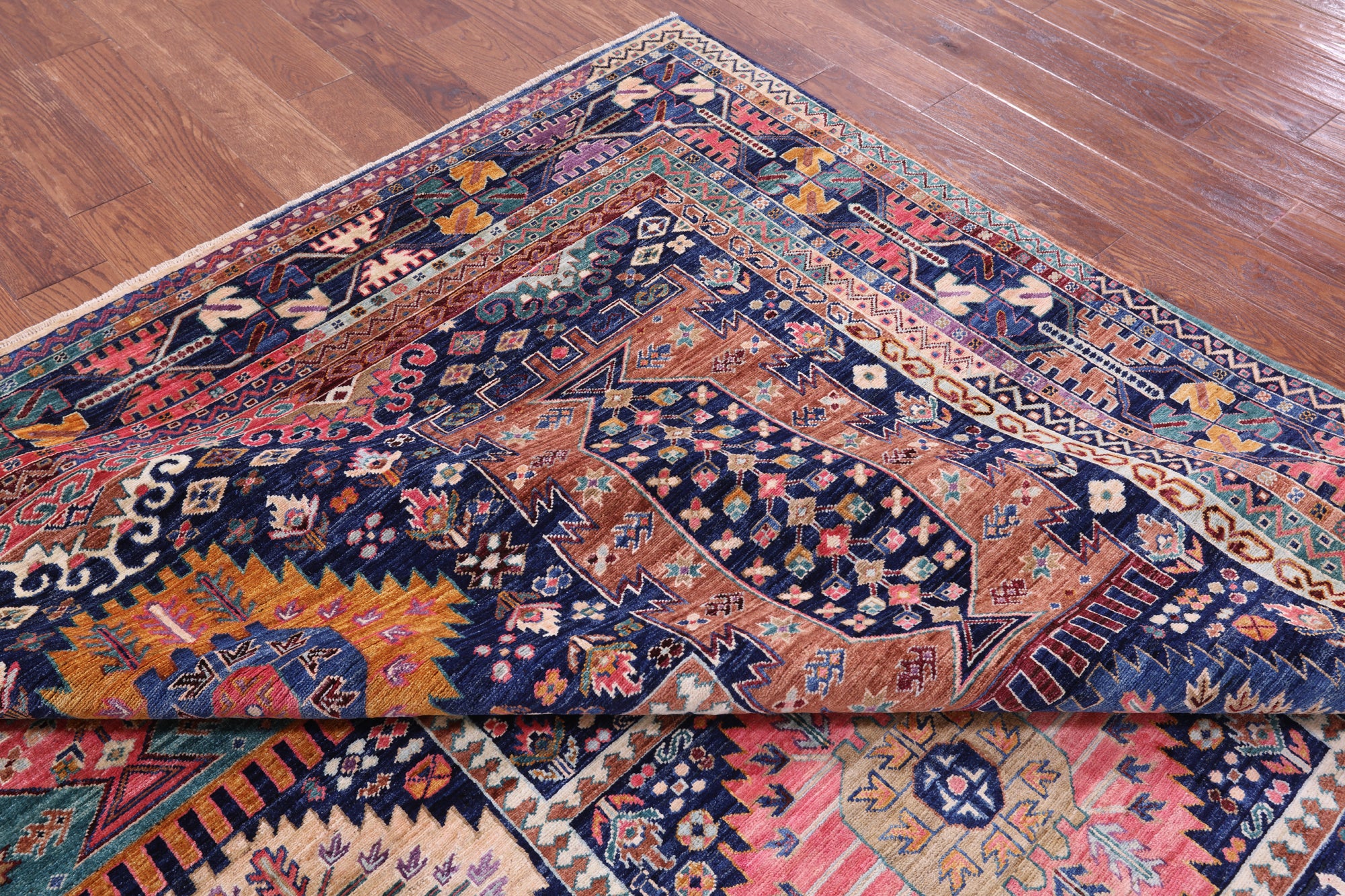 Blue Persian Fine Serapi Hand Knotted Wool Rug - 8' 2" X 10' 0" - Golden Nile