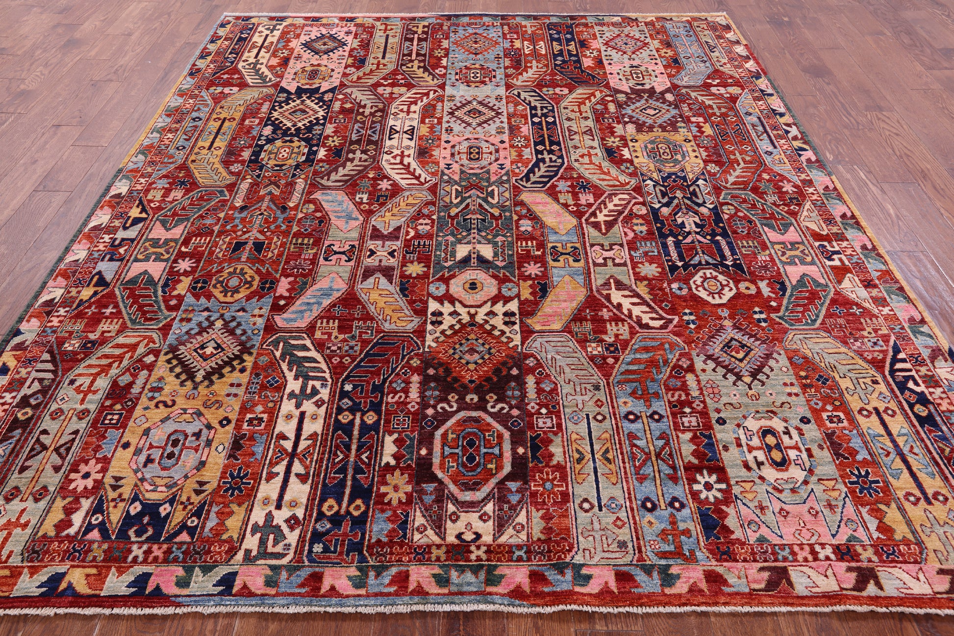 Red Persian Fine Serapi Hand Knotted Wool Rug - 8' 0" X 9' 5" - Golden Nile