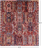 Red Persian Fine Serapi Hand Knotted Wool Rug - 8' 0" X 9' 5" - Golden Nile