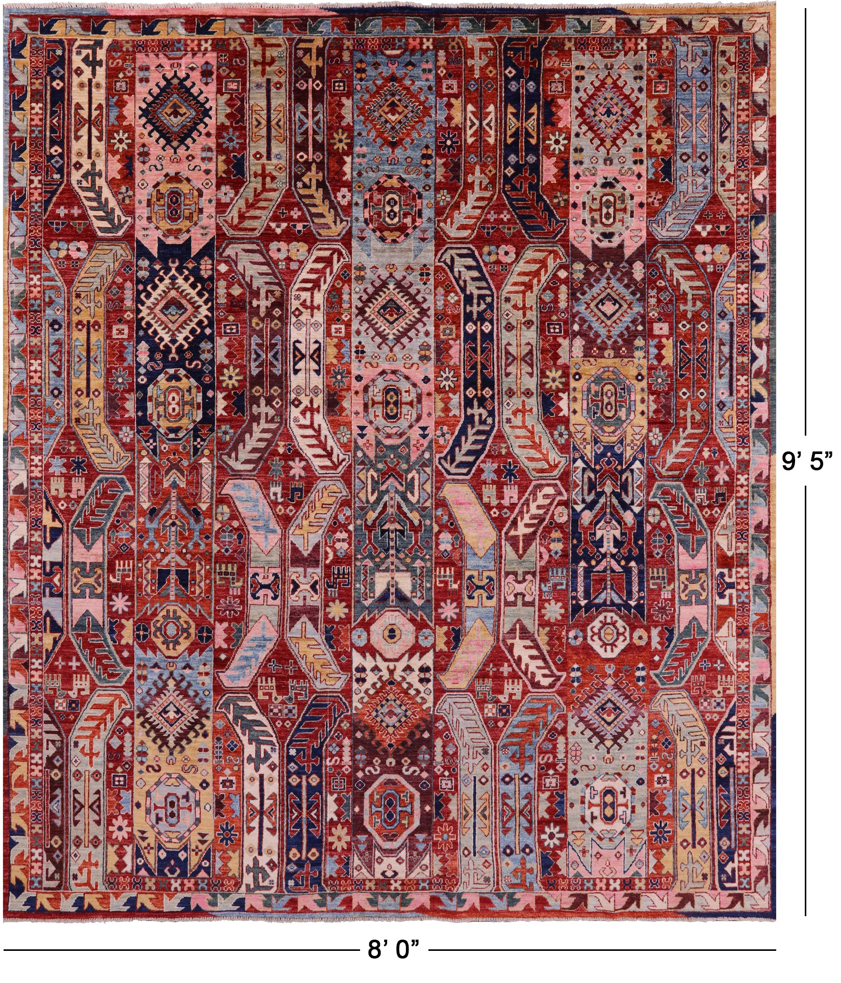 Red Persian Fine Serapi Hand Knotted Wool Rug - 8' 0" X 9' 5" - Golden Nile