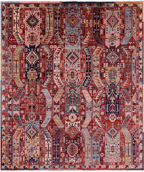 Red Persian Fine Serapi Hand Knotted Wool Rug - 8' 0" X 9' 5" - Golden Nile