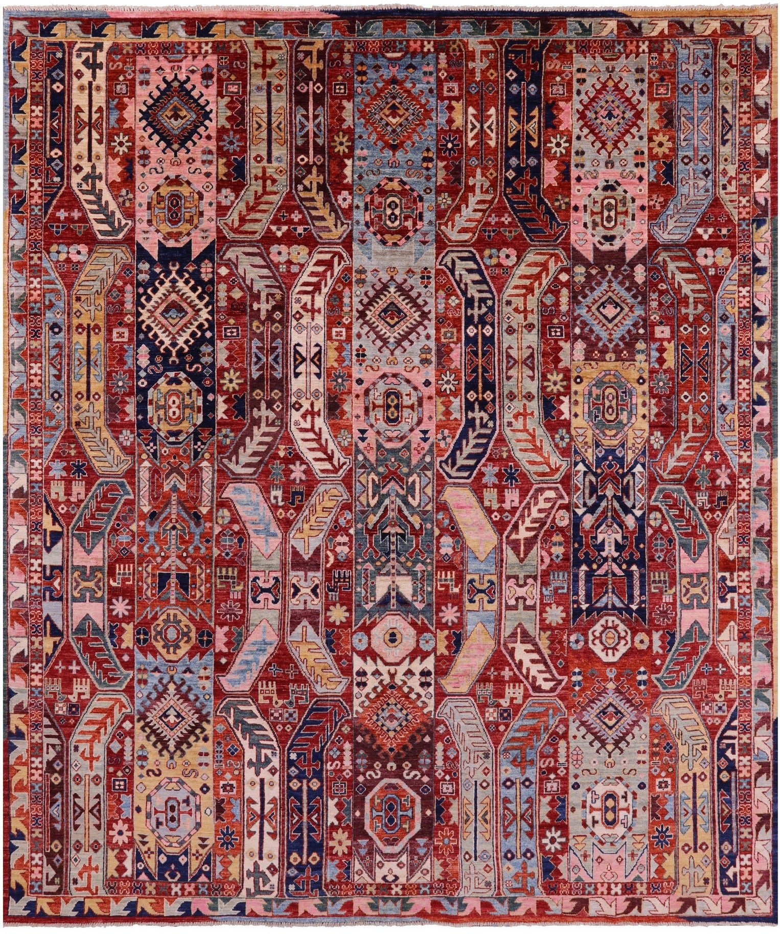 Red Persian Fine Serapi Hand Knotted Wool Rug - 8' 0" X 9' 5" - Golden Nile